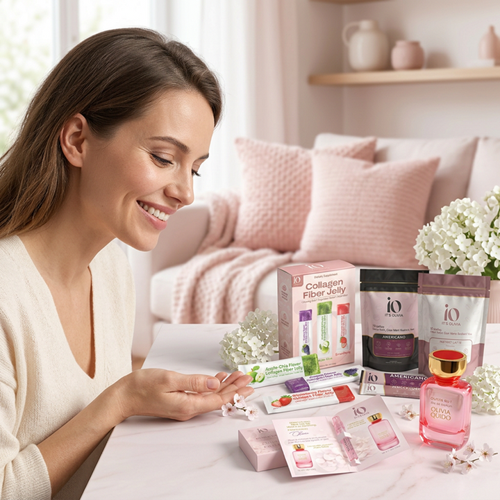 IO mission — woman holding wellness products