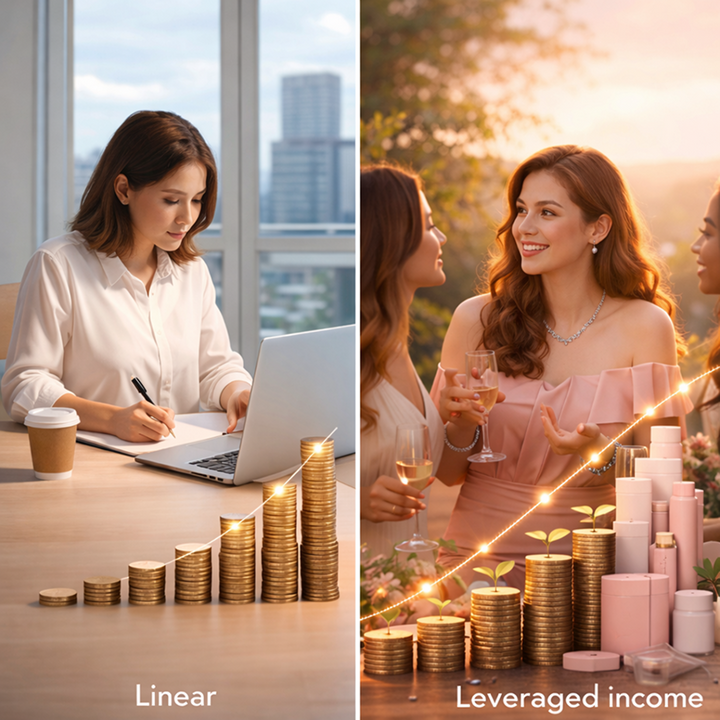 Side-by-side comparison of linear income versus leveraged income growth